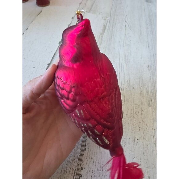 Glass red glitter cardinal feather ornament Xmas tree - Picture 5 of 9